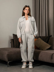 Varley Heather Grey women's co-ord set with a collared zip-up jacket and matching cargo trousers by Coastline