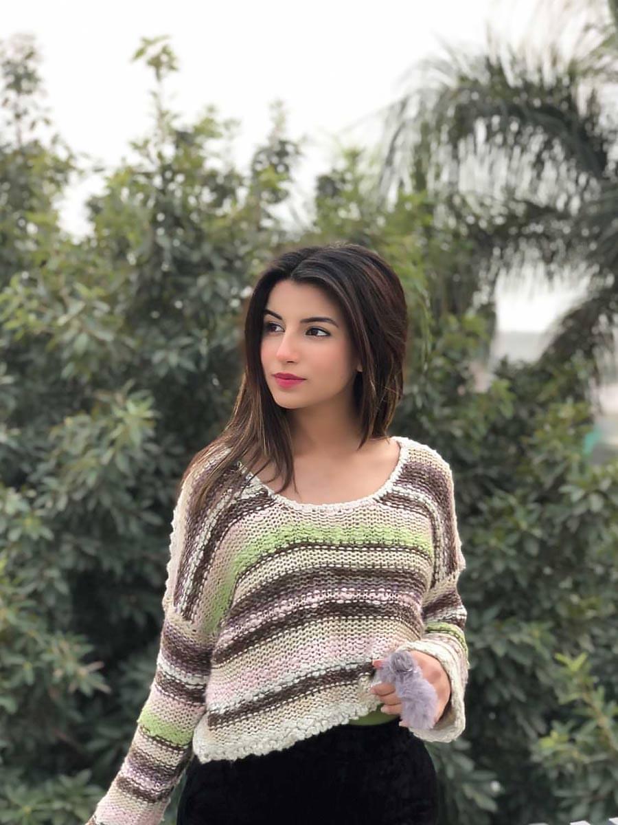 Front view of Coastline's Cropped Multicolor Sweater, showing its striped knit pattern and cropped fit.